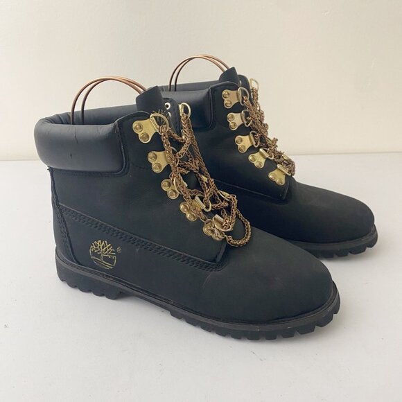 Timberland 10061 Boots Shoes Black Gold Chain - Picture 2 of 12